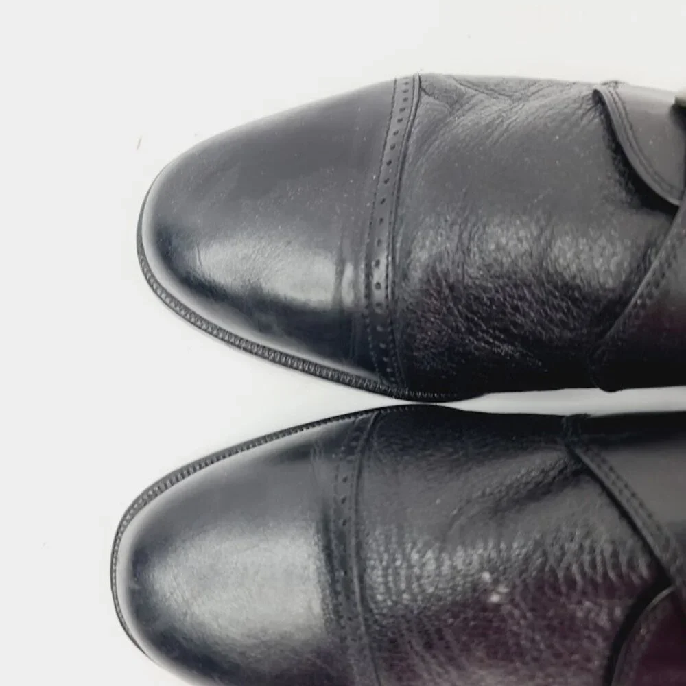 Vito Rufolo Men's Black Italian Leather Almond Monk Strap Oxford Dress Shoes 10